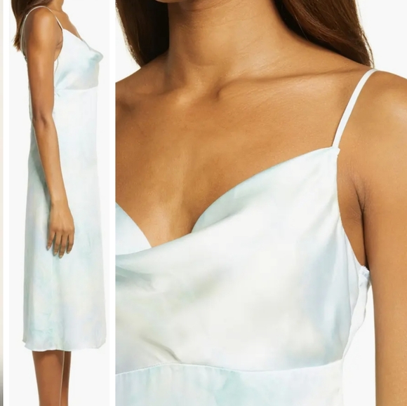 NWT Lulus Tranquil State Tie Dye Satin Cowl Neck Midi Dress Blue Medium - Picture 2 of 12